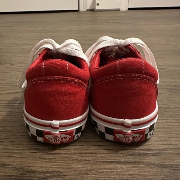 Red Vans With Checkered Soles - Picture 4 of 5
